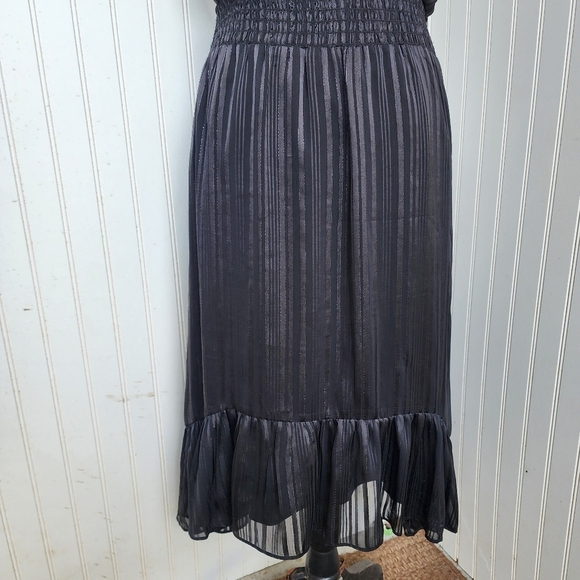 MSK Womens Black Silver Metallic Mock Neck Keyhole Dress Midi Smocked Waist Sz L - Picture 4 of 13